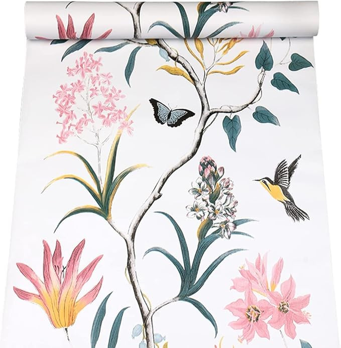 JLHOUSE Floral Wallpaper Stick and Peel Self Adhesive Wallpaper Pink/Blue White Vinyl Prepasted W... | Amazon (US)