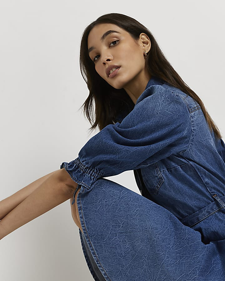 Blue denim mini shirt dress | River Island (UK & IE)