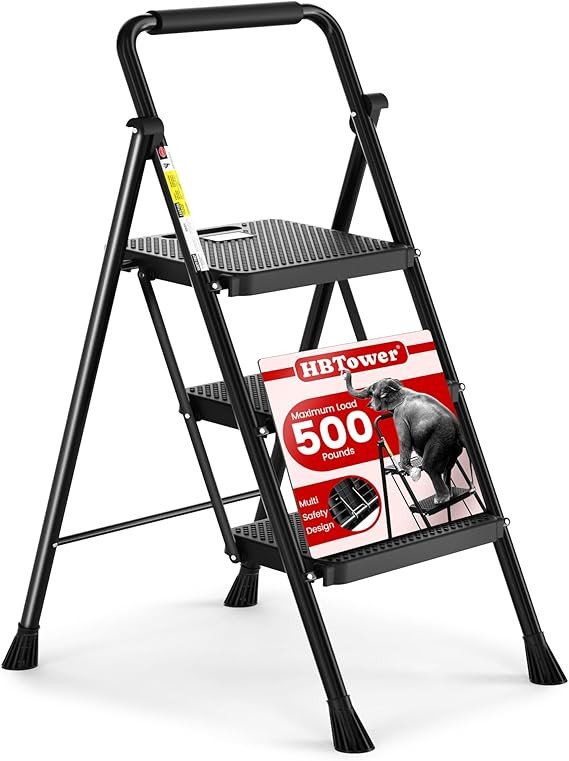 HBTower Step Ladder, Folding Step Stool with Wide Anti-Slip Pedal, Sturdy Steel Ladder, Convenien... | Amazon (US)