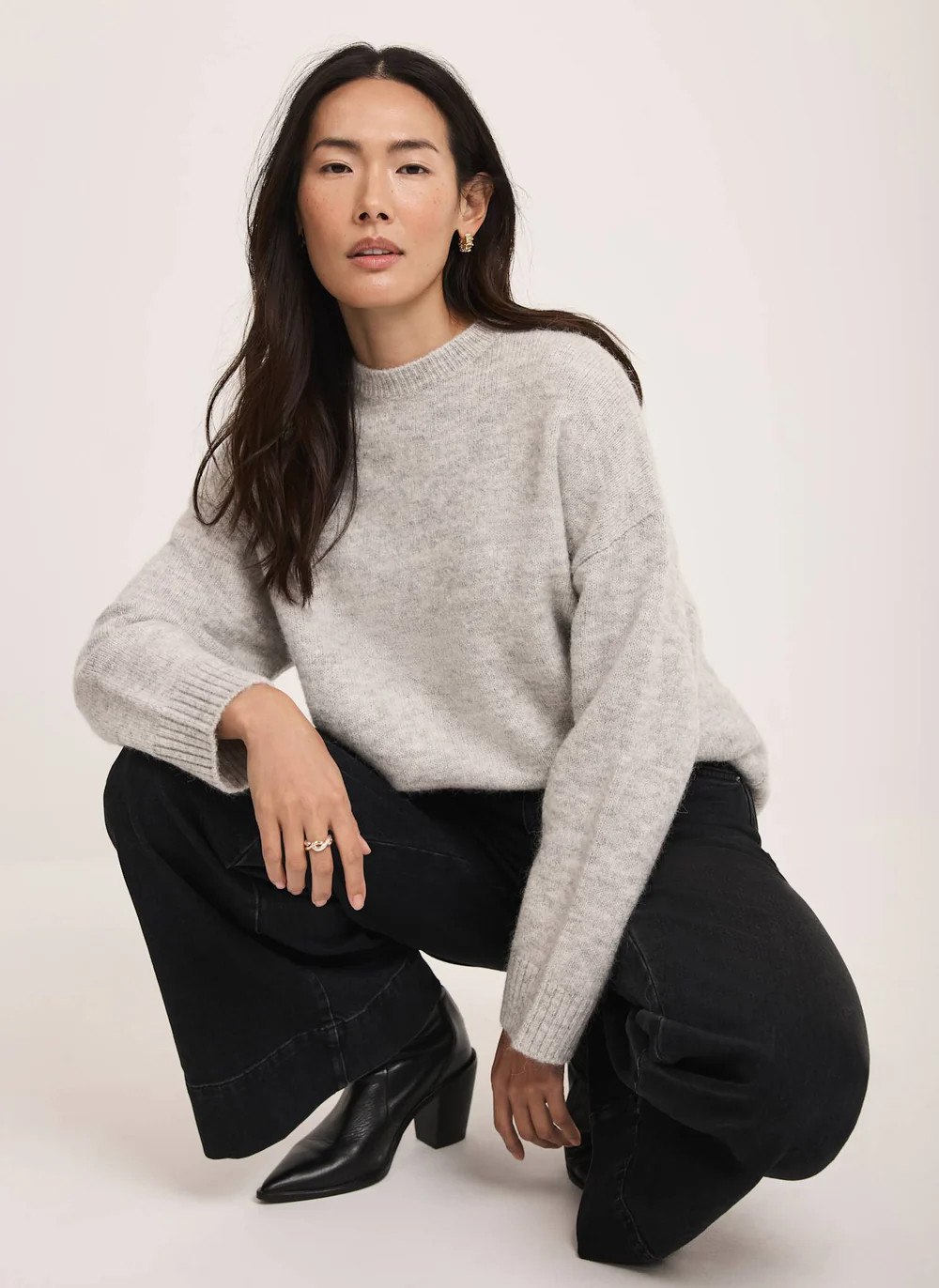 Grey Wool Blend Longline Jumper | Mint Velvet