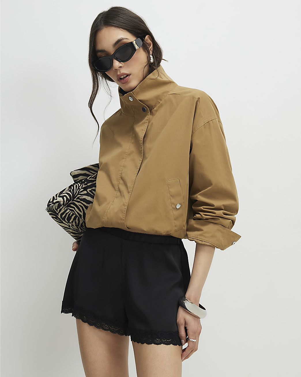 Black Satin Lace Trim Shorts | River Island UK & IE