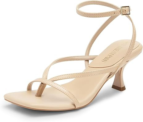 DREAM PAIRS Women's kitten Low Strappy Lace Up Heels Open Square Toe Thong Ankle Strap Heels Sexy... | Amazon (US)