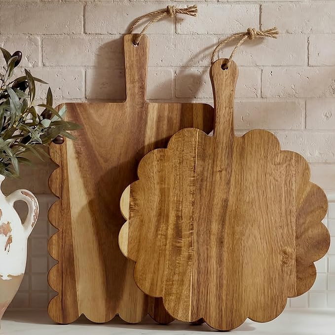 2 Pcs Scalloped Cutting Boards Wood Set, Decorative Cutting Boards with Handle Acacia Charcuterie... | Amazon (US)