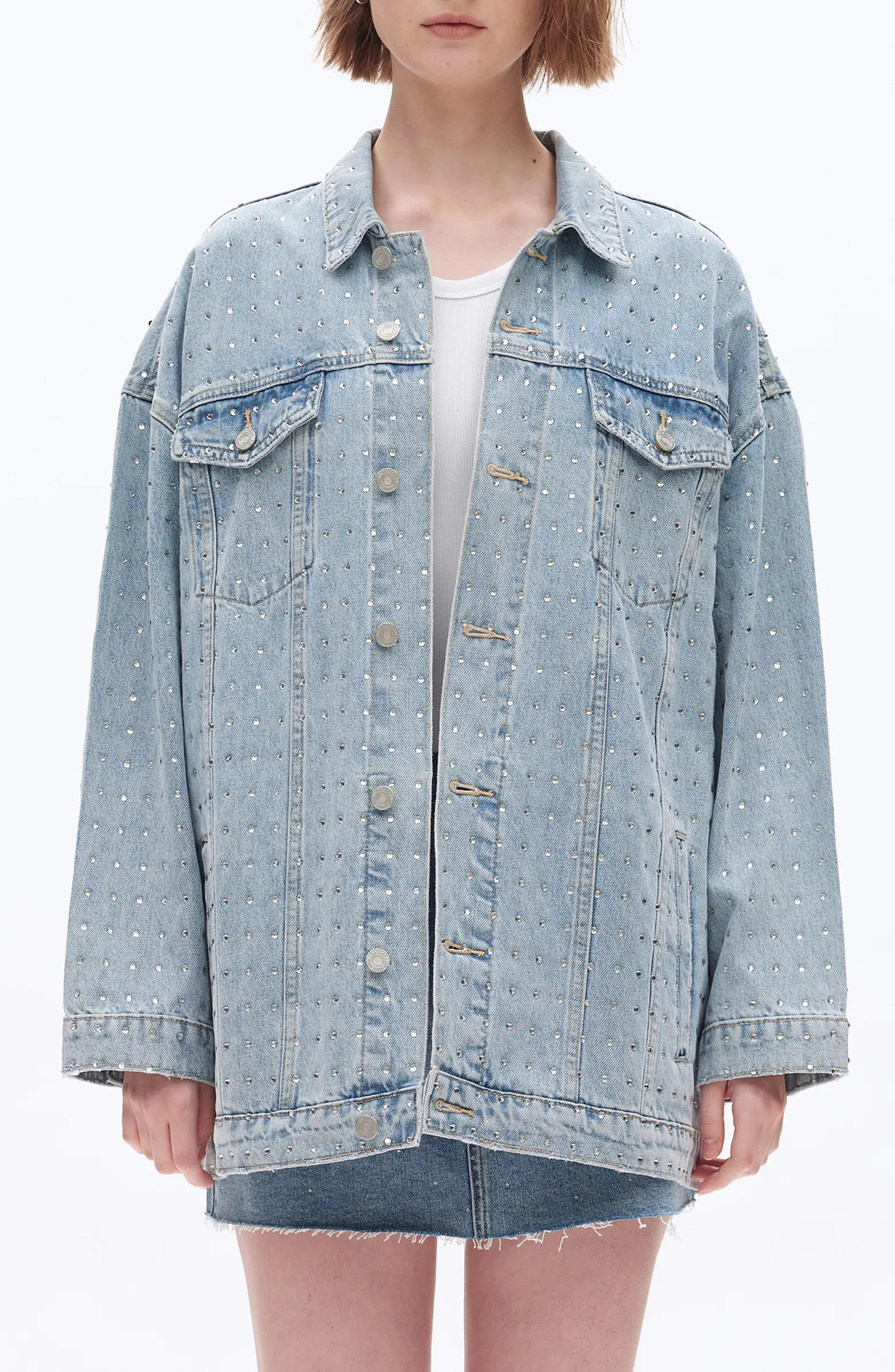 Oversize Rhinestone Denim Jacket | Nordstrom