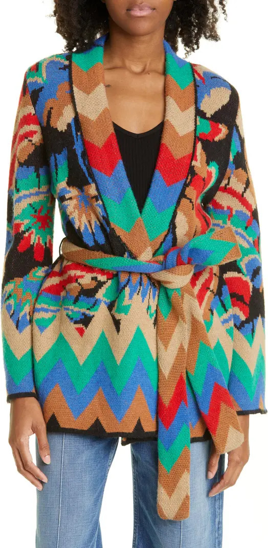 Chevron Forest Jacquard Belted Cardigan | Nordstrom