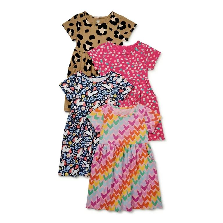 Wonder Nation Baby and Toddler Girls Knit Dress with Pockets, 4 Pack | Walmart (US)