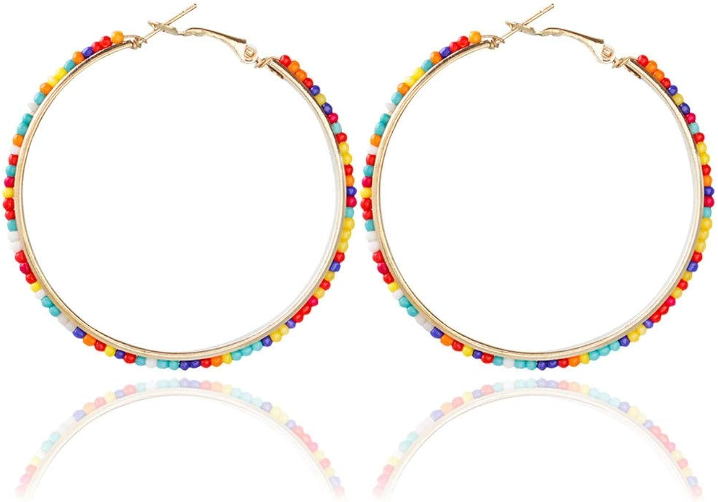 50mm Bohemian Colorful Beaded Hoop Earrings for Women - Rainbow Beads Circle Hoop Earrings Jewelr... | Amazon (US)
