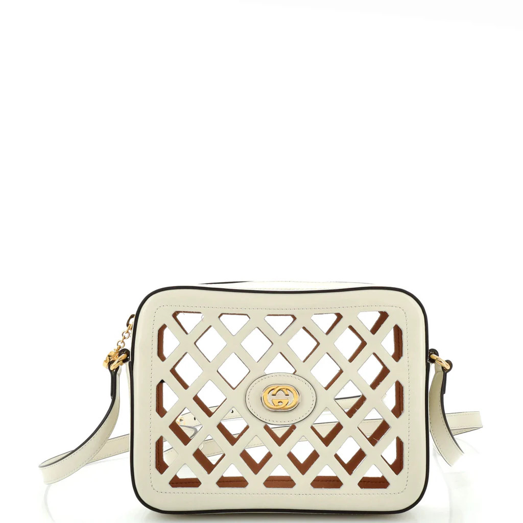 Camera Crossbody Bag Cutout Leather with Flora Canvas Small | Rebag