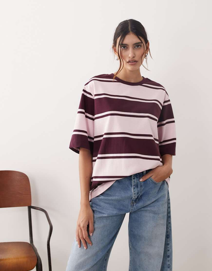 ARRANGE oversized premium heavyweight t-shirt in pink and burgundy stripes-Multi | ASOS (Global)
