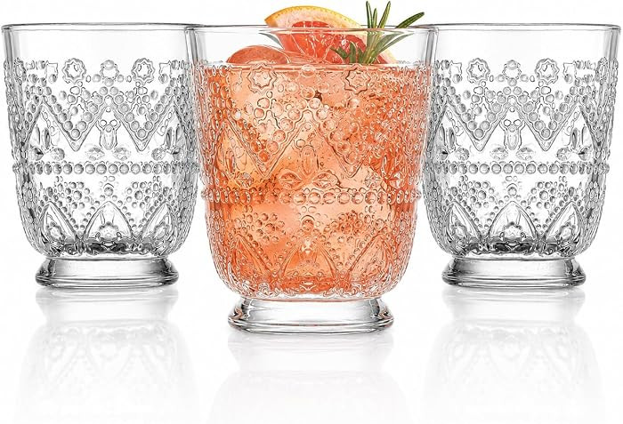 Set of 4 Whiskey Glasses Vintage Textured Hobnail Double Old Fashioned Drinkng Glasses, Clear Emb... | Amazon (US)
