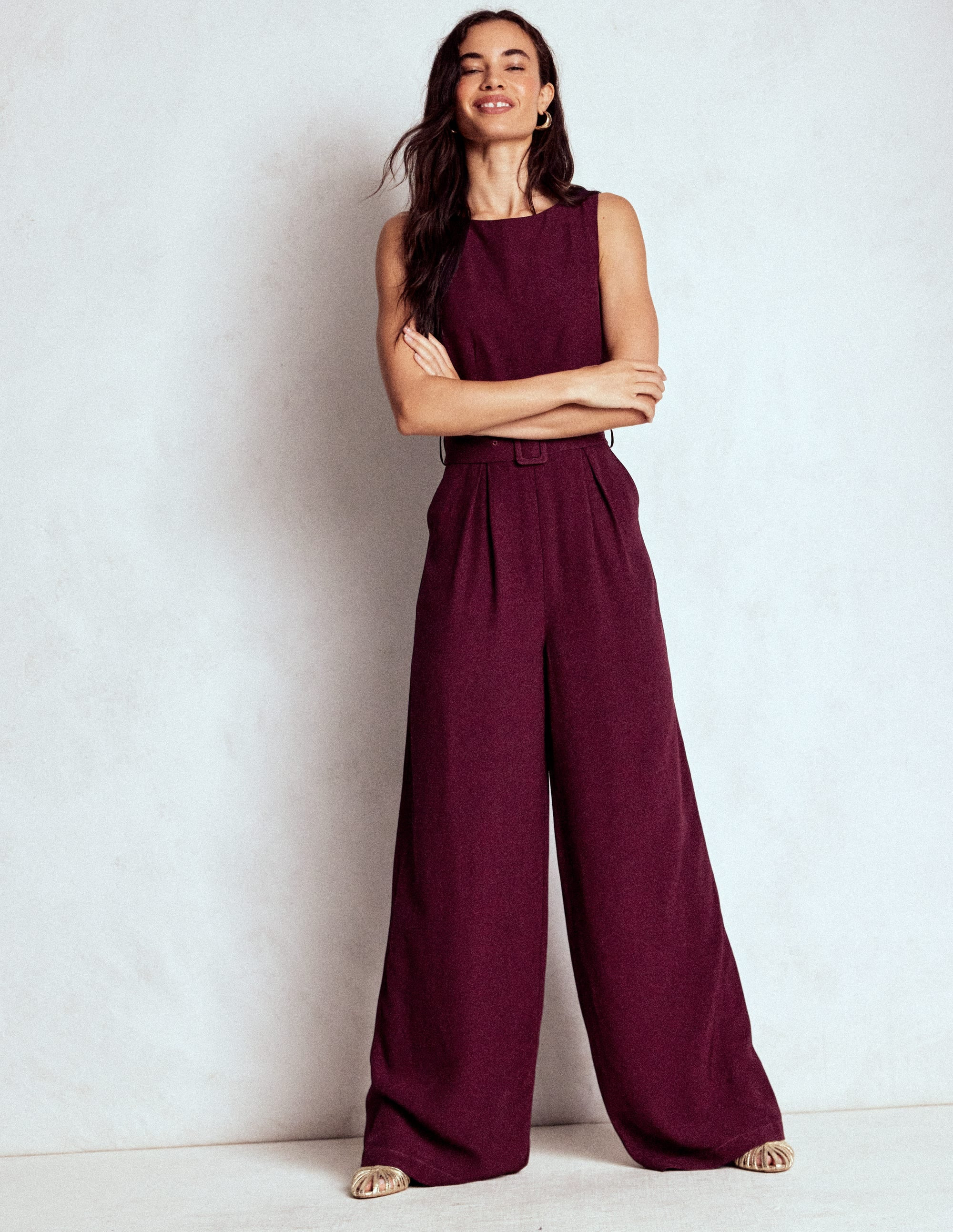 Gwen Slash Neck Jumpsuit-Dark Cherry | Boden (US)