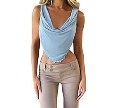 Chic Backless Halter Crop Top for Women Y2k V Neck Ruched Camisole Tank Top Fairy Grunge Vintage ... | Amazon (US)