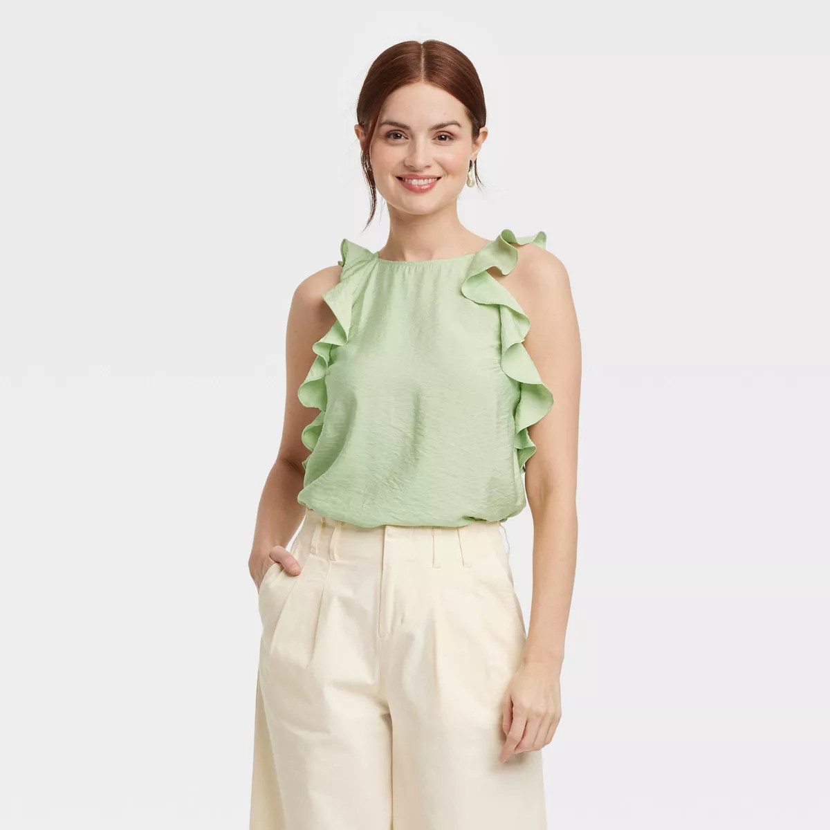 Women's Ruffle Tank Top - A New Day™ Green XS | Target