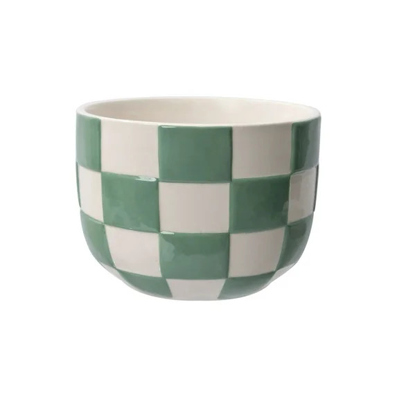 Mainstays Lennon 6" x 6" x 4.5" Round Green Checkered Ceramic Planter | Walmart (US)