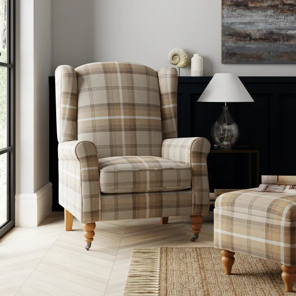 Oswald Grande Check Wingback Armchair | Dunelm (migrated)