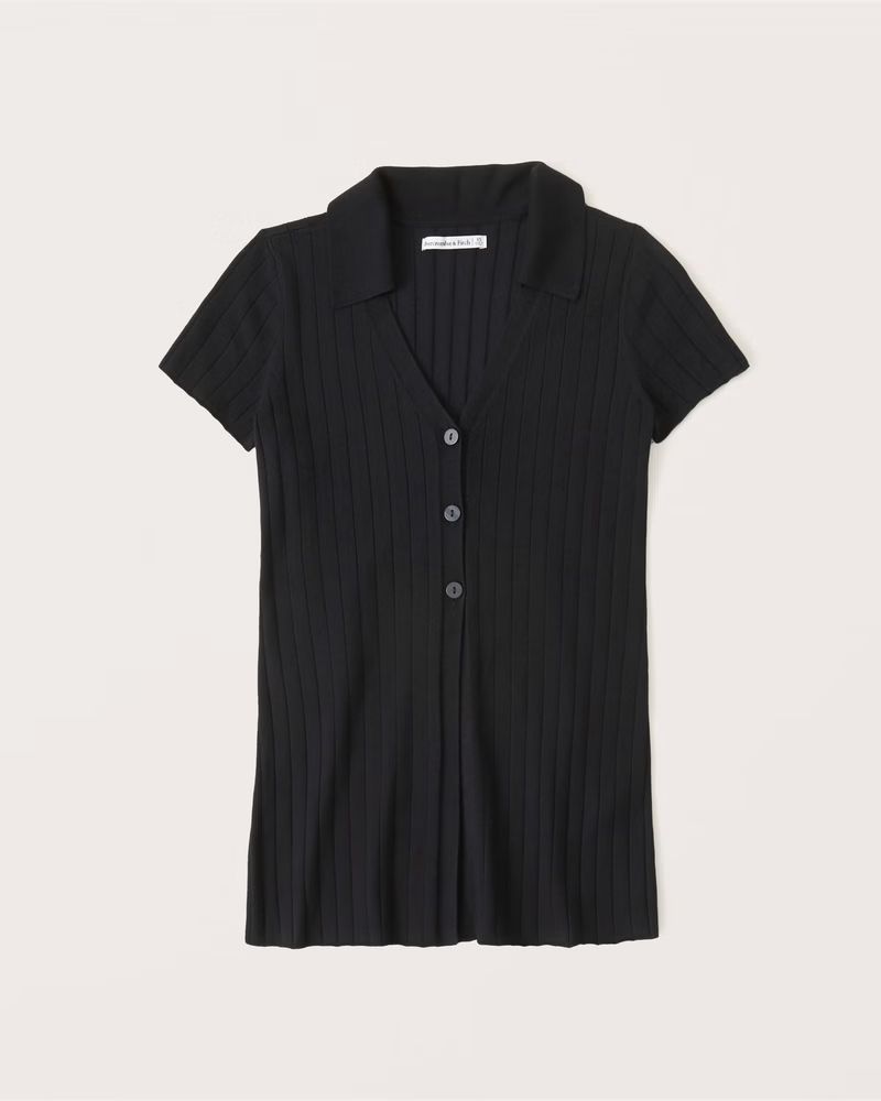 Abercrombie & Fitch Women's Button-Up Ribbed Knit Polo in Black - Size M | Abercrombie & Fitch (US)