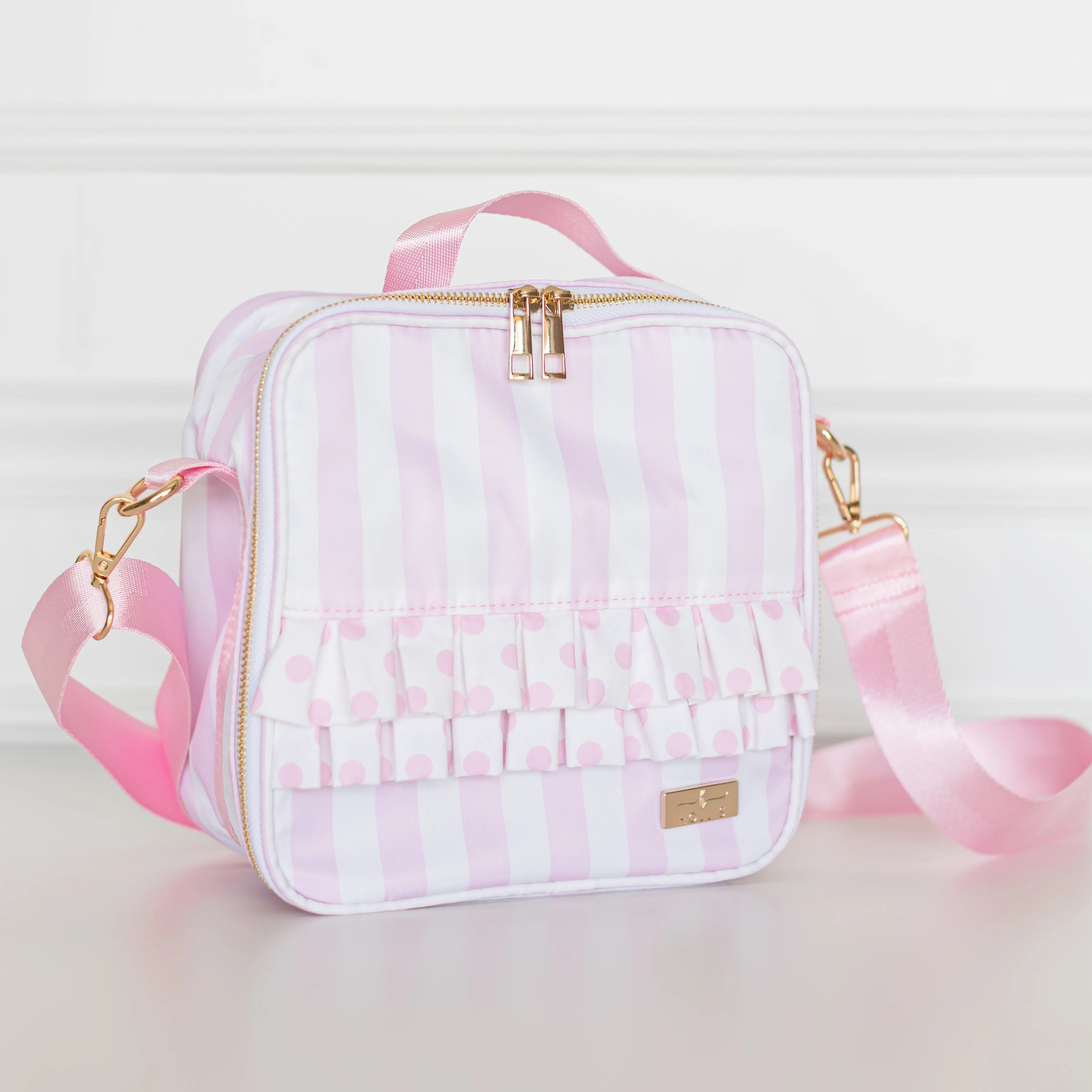 Pink Polka Stripe Ruffled Nylon Lunchbox | Hollis