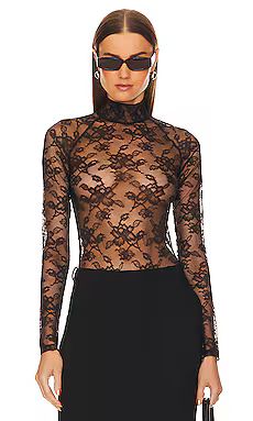 fleur du mal High Neck Lace Bodysuit in Black from Revolve.com | Revolve Clothing (Global)