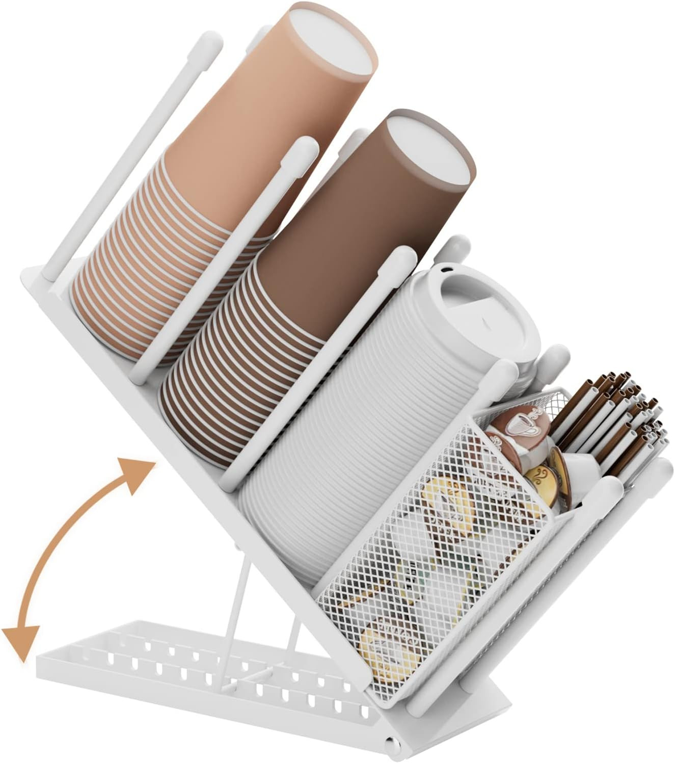 Coffee Cup and Lid Holder - 4 Compartments Plastic Paper Cups Dispenser | Amazon (US)