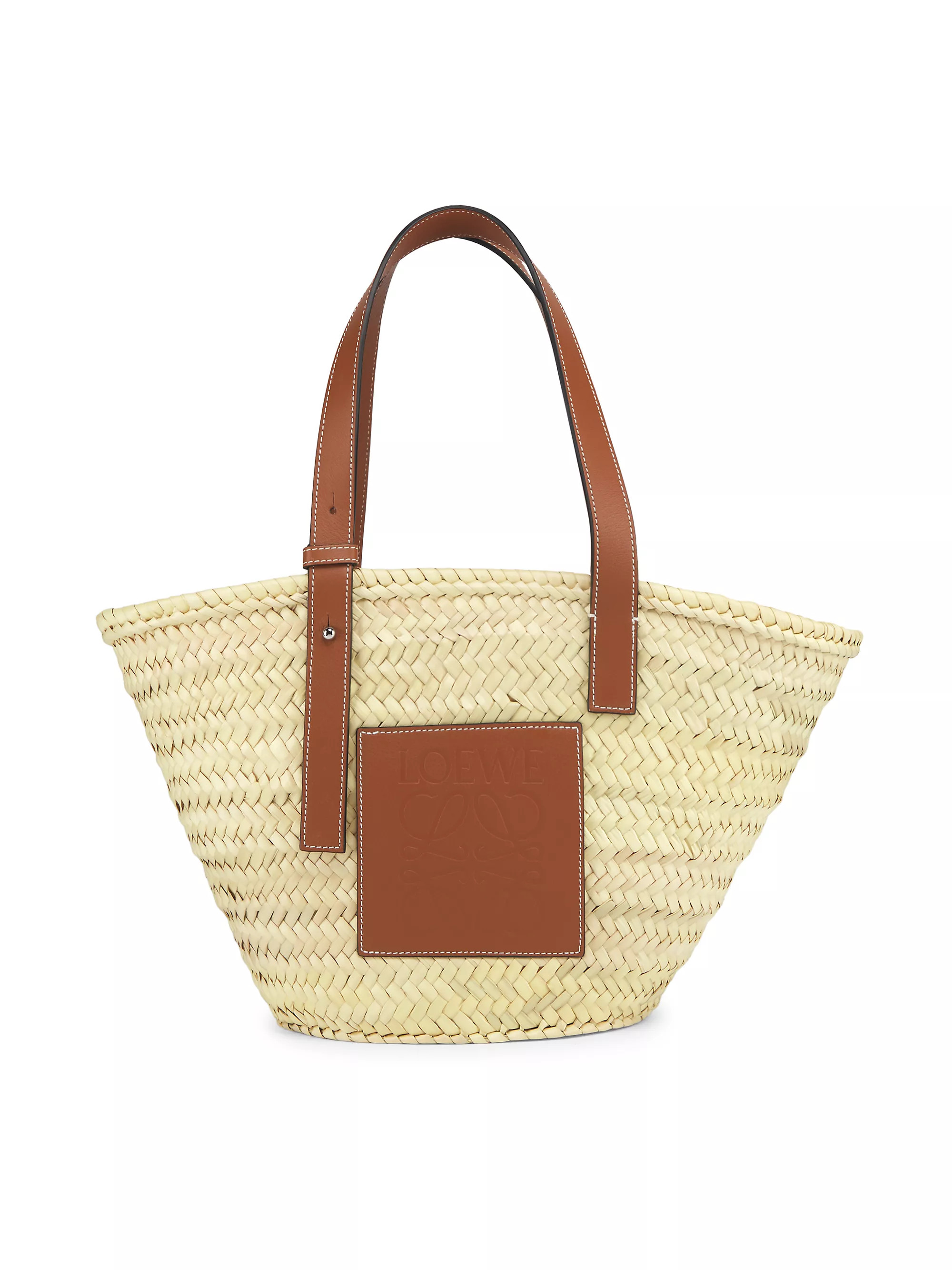 Shop LOEWE Medium Leather-Trimmed Woven Basket Bag | Saks Fifth Avenue | Saks Fifth Avenue
