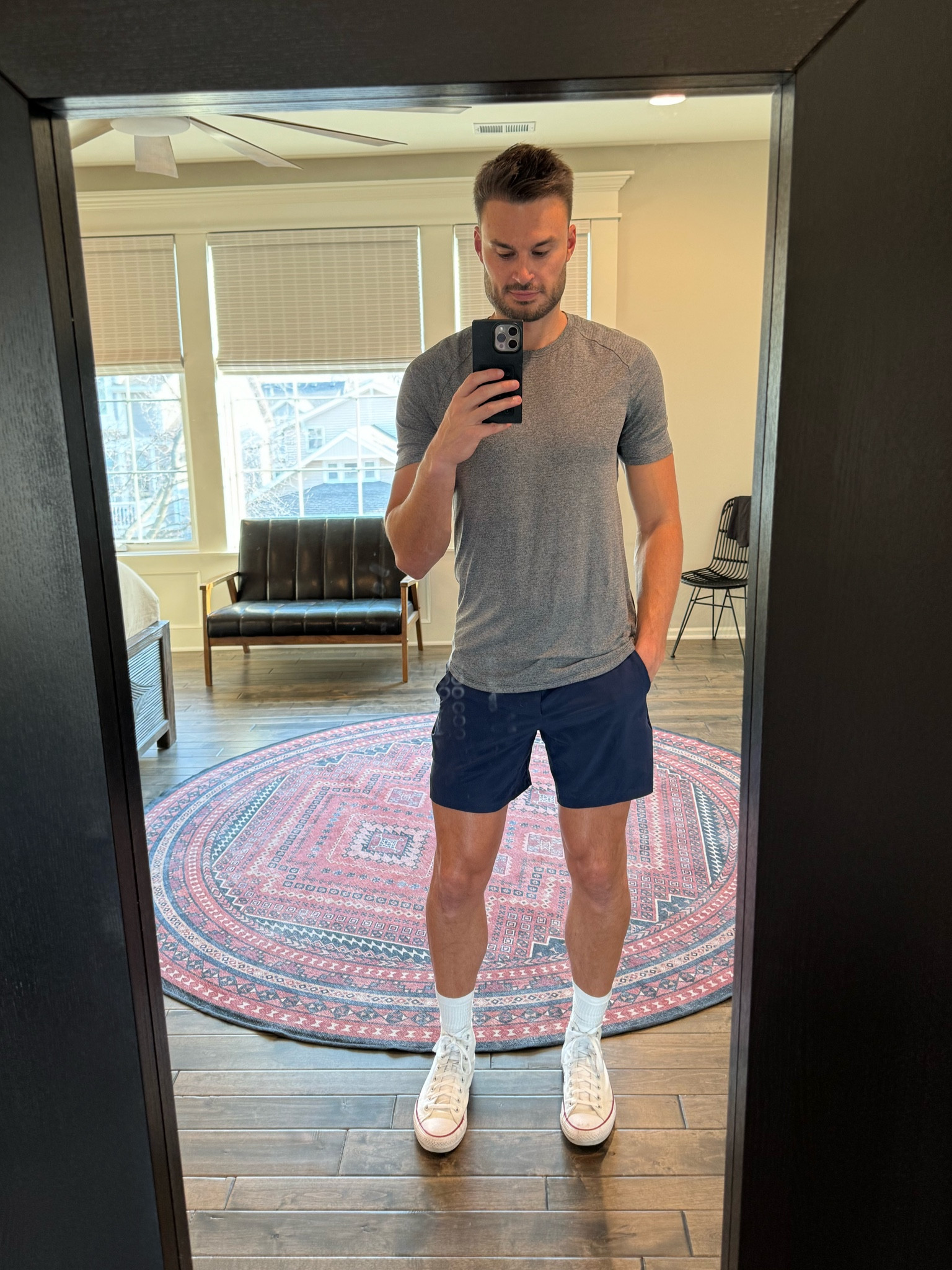 Work from home outfit for a sunny and 70 degree KC day. Pace breaker short lined 7’’ is my go too. Paired with my fav comfy license to train T. I’m a Large in both. Threw on some comfy chucks and I’m a happy camper! SHORTS ARE ON SALE RIGHT NOW! 

#LTKSpringSale #LTKshoecrush #LTKmens