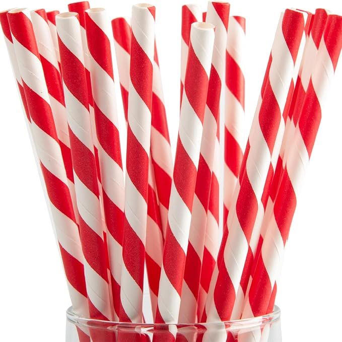 EYASIH 25 Pcs Christmas Biodegradable Paper Drinking Straws, Red and White Stripe Designs Decorat... | Amazon (US)