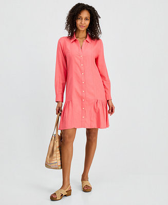 Women's Linen Blend Peplum Shirtdress, Macy's Exclusive | Macy's