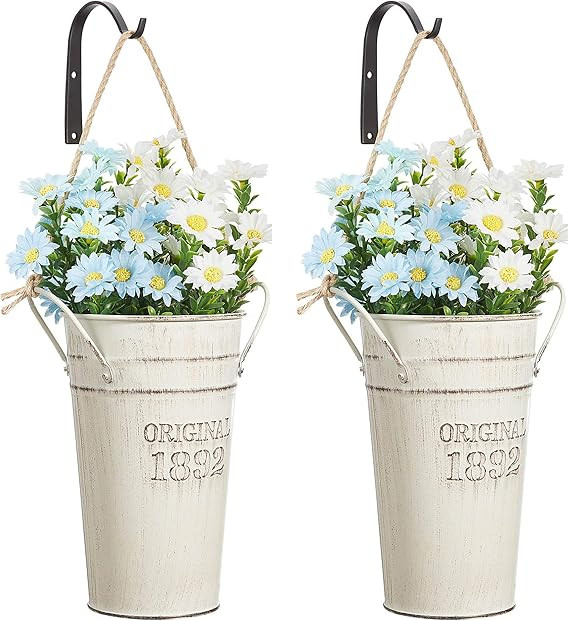 MONT PLEASANT Metal Wall Planter Hanging Country Home Wall Vase with Hooks Farmhouse Rustic Wall ... | Amazon (US)