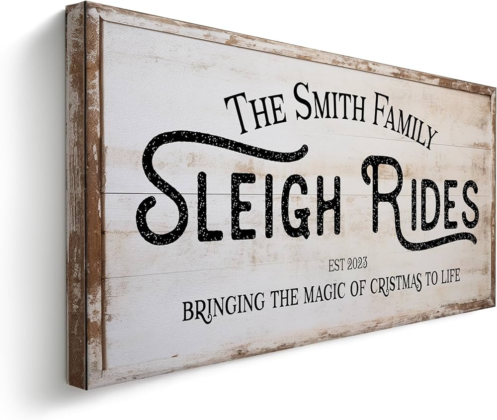Old Fashioned Sleigh Rides Sign Farmhouse Christmas Decor Personalised Family Name Canvas Wall Ar... | Amazon (US)