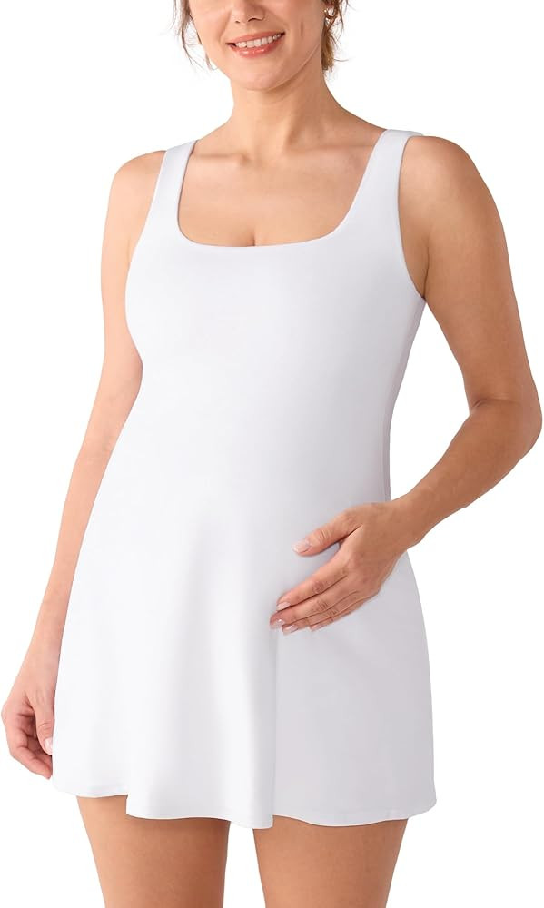 MOMANDA Active Maternity Tennis Dress Sleeveless Summer Tank Pregnancy Dress with Built-in Shorts... | Amazon (US)
