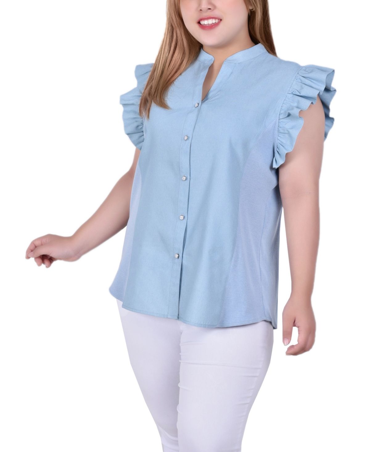 Plus Size Wide Flange Chambray Blouse | Macys (US)