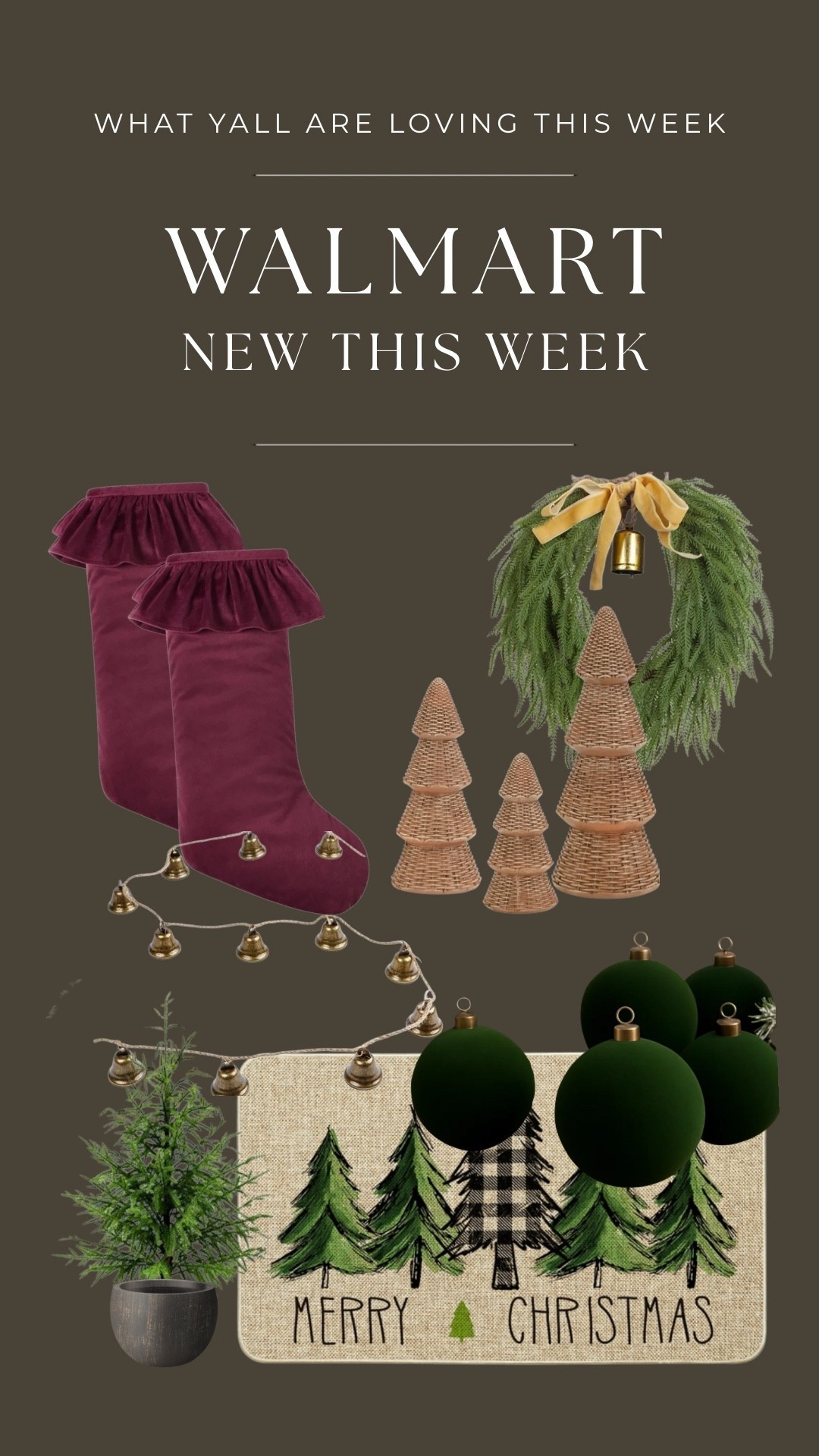 New at Walmart! These gorgeous dark green flocked ornaments will sell out in no time too. Yall sold them out of the shatterproof mercury gold AND the burgundy! Love the stocking and decorative tree

•
•
Christmas decor, Ralph lauren Christmas, holiday decor, Walmart home, real touch garland wreath, pre lit wreath, Christmas door mat, velvet ornaments, wired ribbon, Black Friday sales 

#LTKHome #LTKHoliday #LTKSeasonal
