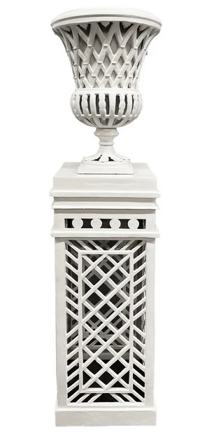 White Cast Aluminum Fretwork Urn and Pedestal (3 Options) | The Enchanted Home
