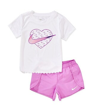Little Girls Short Sleeve Swoosh Top & Motion Sprinter Shorts 2-Piece Set | Dillard's