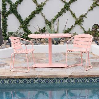 3-Pieces Metal Outdoor Bistro Set, Modern Patio Garden Furniture Set for Garden Backyard Porch Balcony, Pink | The Home Depot
