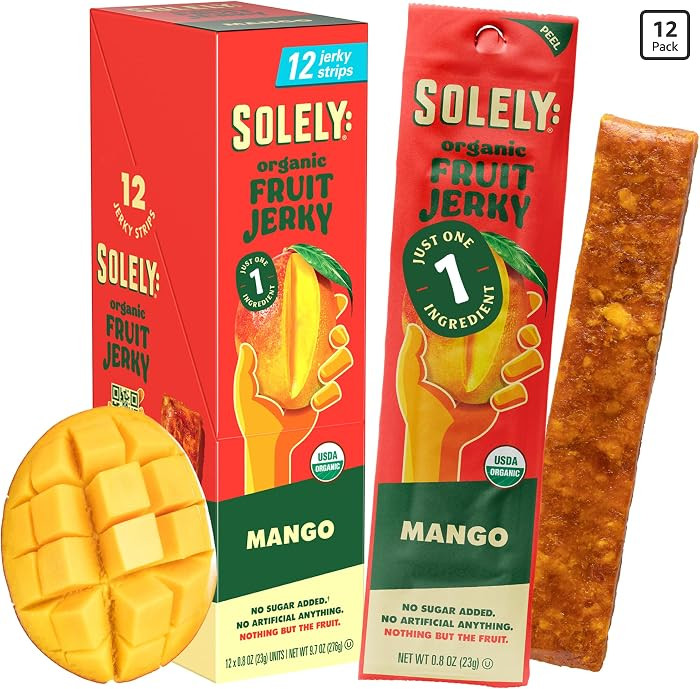 Solely - Organic Mango Fruit Jerky - 12 Individually Wrapped Fruit Strips - Fruit Leather Made fr... | Amazon (US)