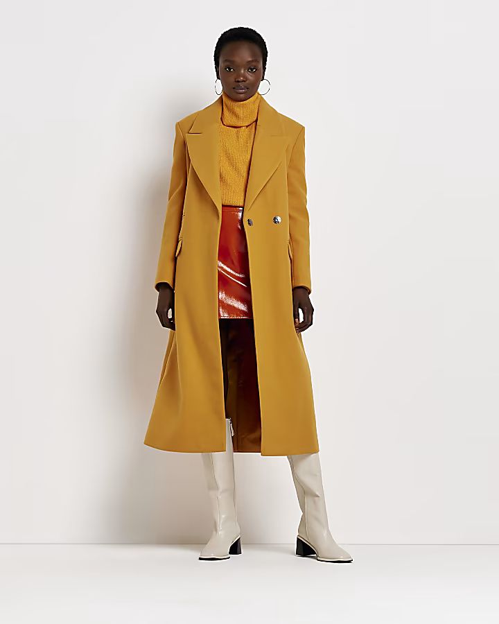 Orange straight longline coat | River Island (US)