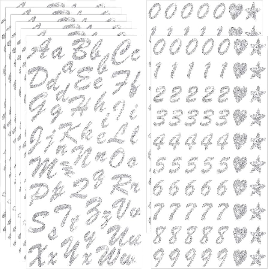 8 Sheets Glitter Cursive Alphabet and Number Stickers Glitter Letter Stickers Self Adhesive Numbe... | Amazon (US)
