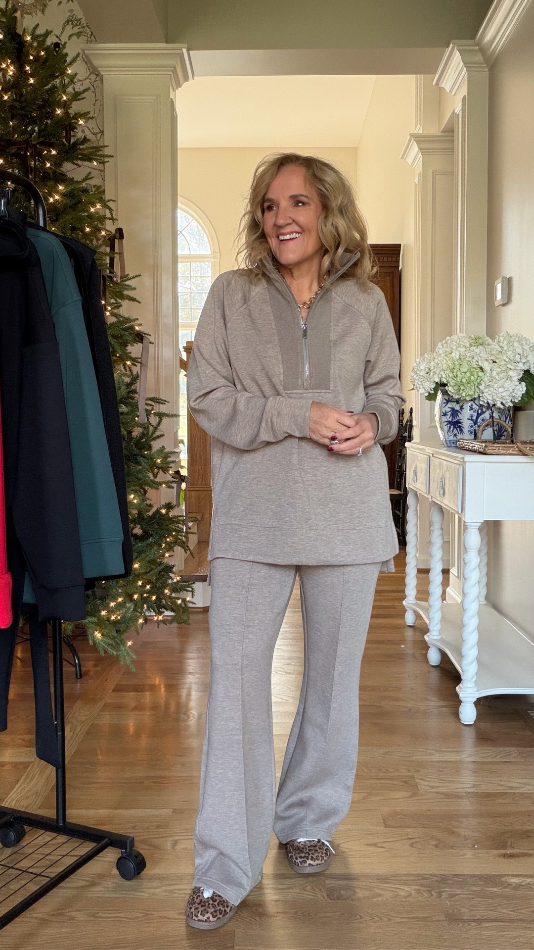New air essentials brushed is a bit heavier. Wearing a medium in the tunic 
Medium petite in pants. There’s also a slim straight pant. 
30% off for cyber week! 

#LTKGiftGuide #LTKCyberWeek #LTKOver40
