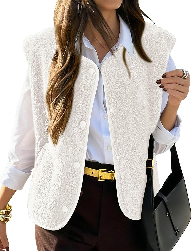 KIRUNDO Women's Fall Winter Fleece Vest 2025 Trendy Sleeveless Sherpa Jacket Button Down Open Fro... | Amazon (US)