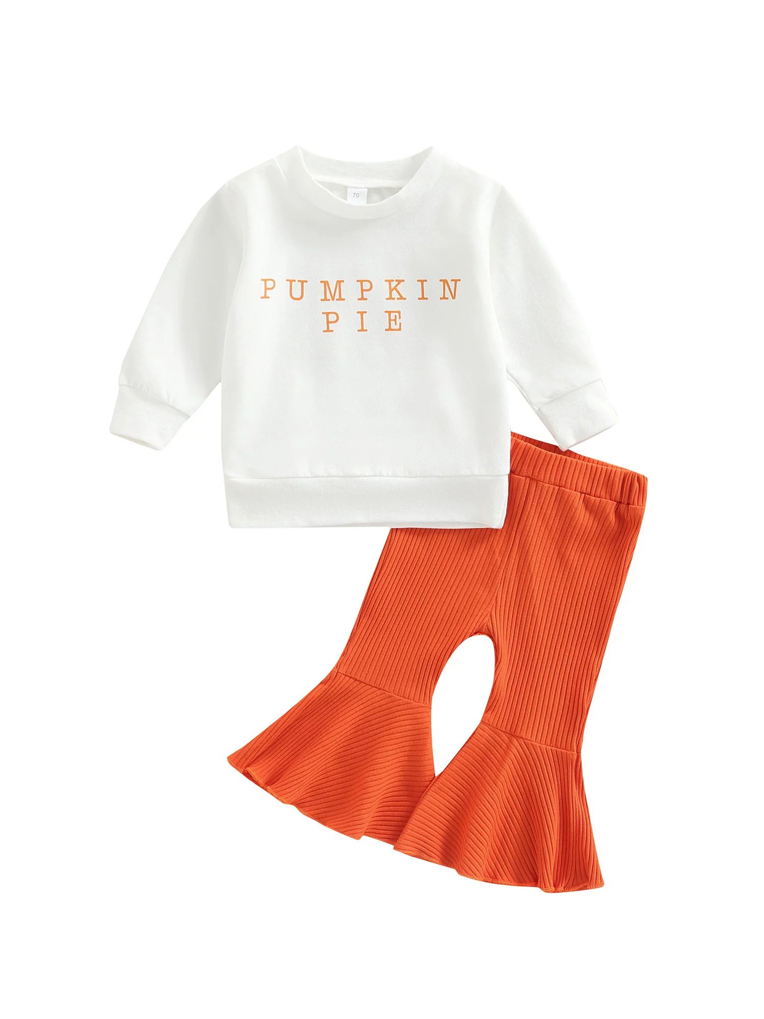 Toddler Baby Girl Pumpkin Pie Print Long Sleeve Sweatshirt Knitted Flared Pants Halloween Outfit | Walmart (US)