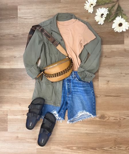 Utility jacket outfit, long inseam shorts, bodysuit spring outfit. Black double buckle sandals

#LTKfindsunder100 #LTKstyletip #LTKshoecrush