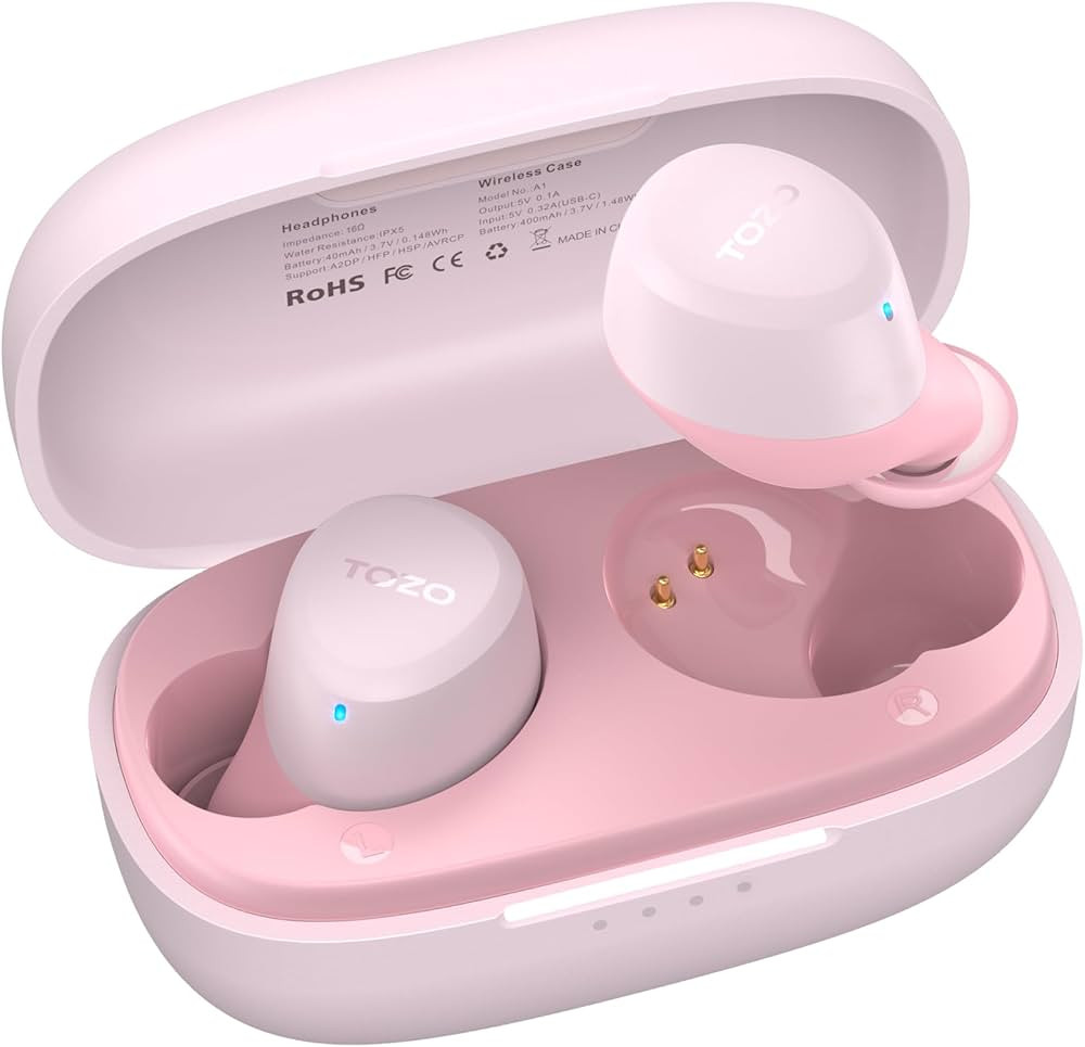 TOZO A1 Wireless Earbuds Bluetooth 5.3 Light-Weight in Ear IPX5 Waterproof Headphones 2 Mic for AI Calls, Immersive Premium Sound Bass Headset with Charging Case, 32 Presets EQ Customization via App | Amazon (US)