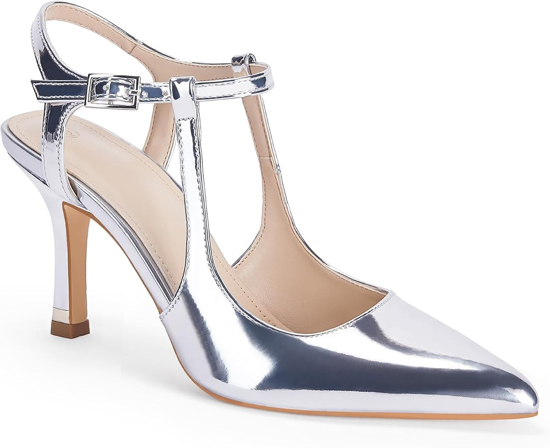 Coutgo Womens High Heels Pointed Toe Ankle Strap Pumps Patent Leather Sexy Stiletto Office Weddin... | Amazon (US)