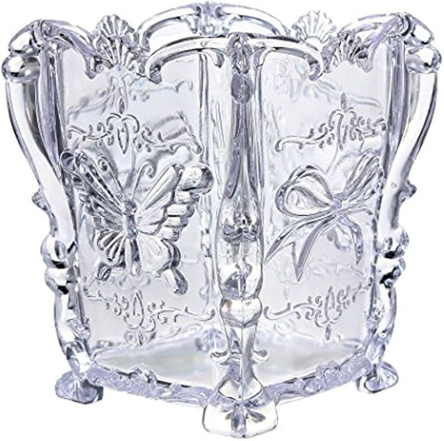 Frcolor Acrylic Makeup Brush Container Cup Butterfly Carved Cosmetic Brush Pot Storage Holder Org... | Amazon (US)