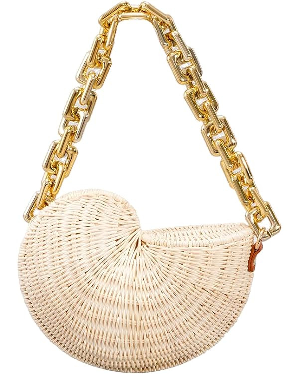 Women's small funny beach handmade retro woven shell conch shaped handbag | Amazon (US)
