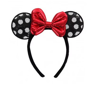 HalloweenCostumes.com One Size Fits Most  Women  Sequined Minnie Mouse Polka Dot Ears Headband Accessory, Black/White/Red | Target