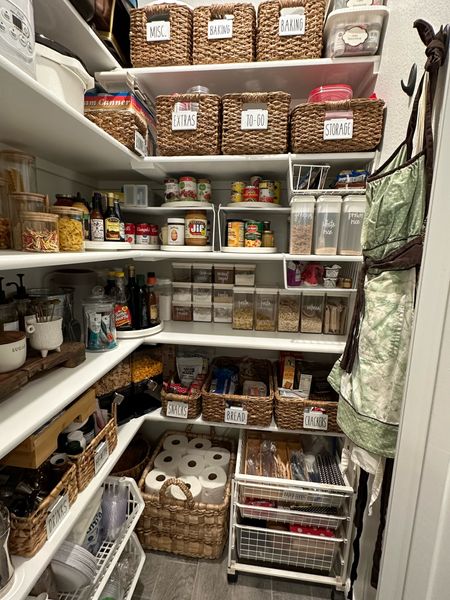 Pantry organizing baskets, kitchen canisters, storage containers, labels, kitchen storage, kitchen organizing with baskets and pretty containers . 

#LTKhome #LTKstyletip #LTKSeasonal