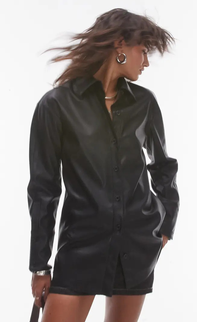 Topshop Oversize Drop Shoulder Faux Leather Shirt | Nordstrom | Nordstrom