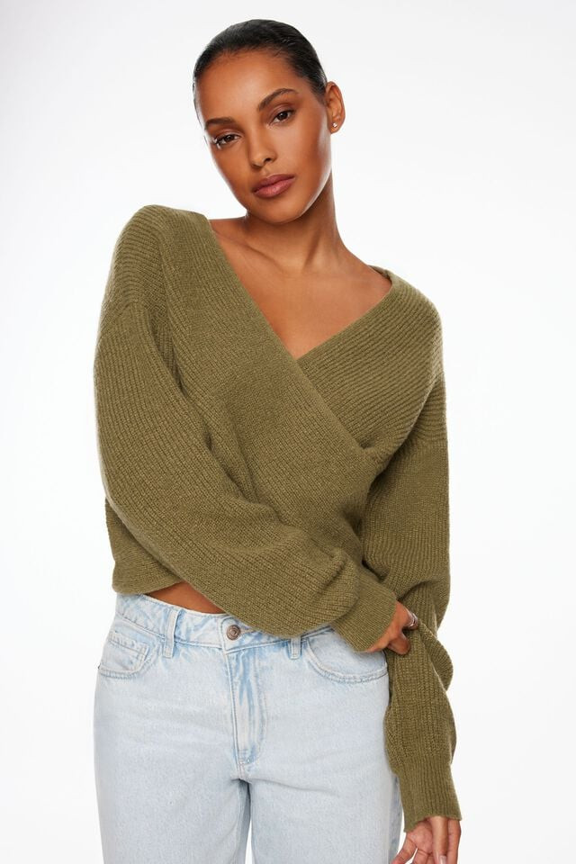 Heavenlyarn™ Long Sleeve Cross Over Sweater | Dynamite Clothing